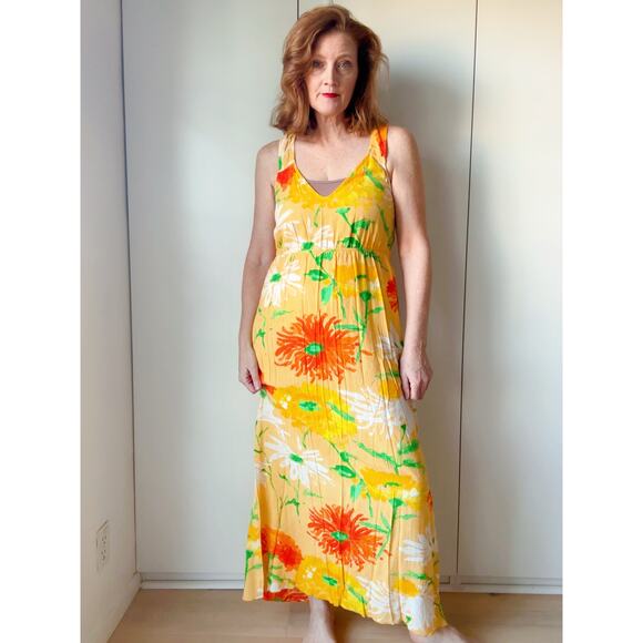 Jams World Floral Maxi Dress Small Yellow Green Coastal Vacation Full Length - Picture 1 of 8